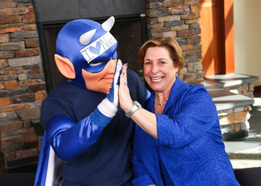 Duke Nursing Alumni Council member with Duke Blue Devil mascot