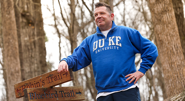 Researcher David Bartlett gets his own exercise at Johnston Mill Nature Preserve.