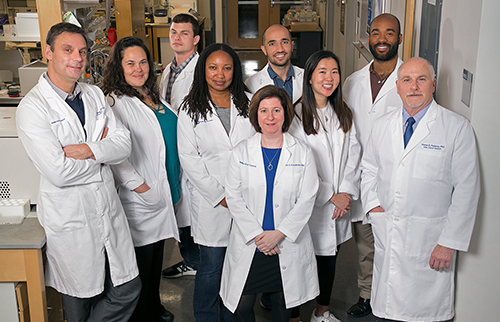 Jennifer Freedman (center front), Steve Patierno (far right) and other researchers previously found RNA splicing differences in prostate cancer between African American men and White men. Now Freedman studies RNA splicing differences in lung cancer.