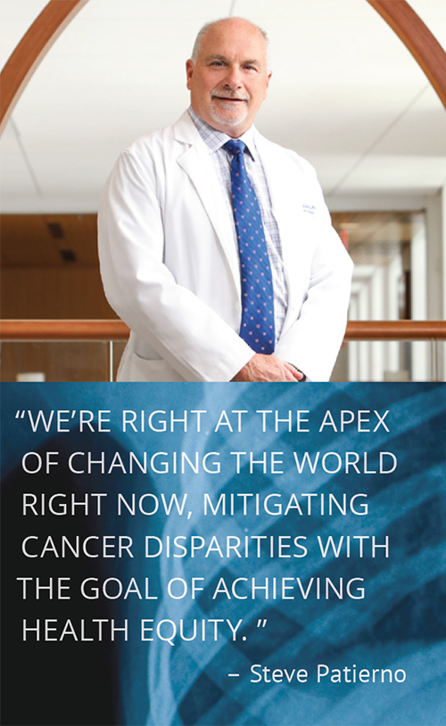 “We’re right at the apex of changing the world right now, mitigating cancer disparities with the goal of achieving health equity.” Quote by Dr. Patierno