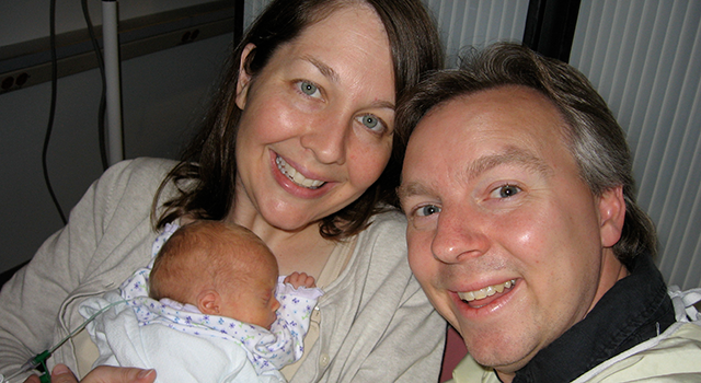 Kim Spancake and her husband, Drew Snider, with newborn Addie