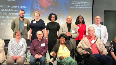 Speech language pathologist Jamila Minga with right-hemisphere stroke patients