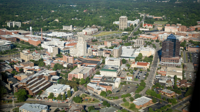 Aerial view of downtown Durham