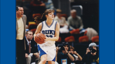Georgia Beasley playing basketball for Duke. 
