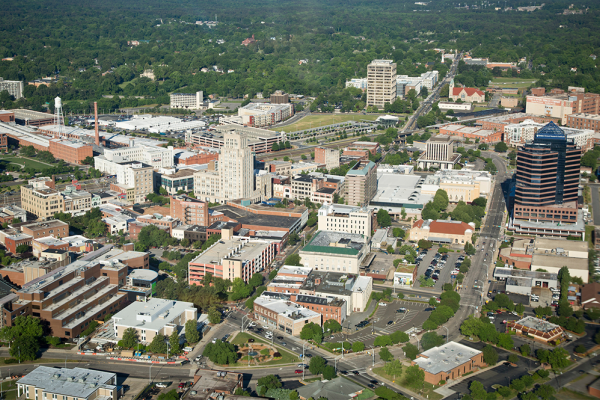 Aerial view of downtown Durham