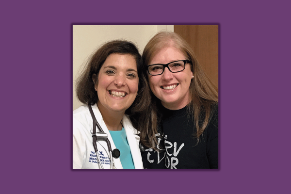 Katie Corun and her oncologist, Annick Desjardins, MD, FRCPE