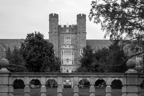 Black and white image of the Davison Building that houses the Department of Pathology