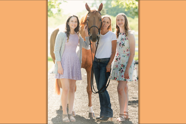 Elianna Kirson with her mom, Sarah; sister, Talia; and horse Irma.