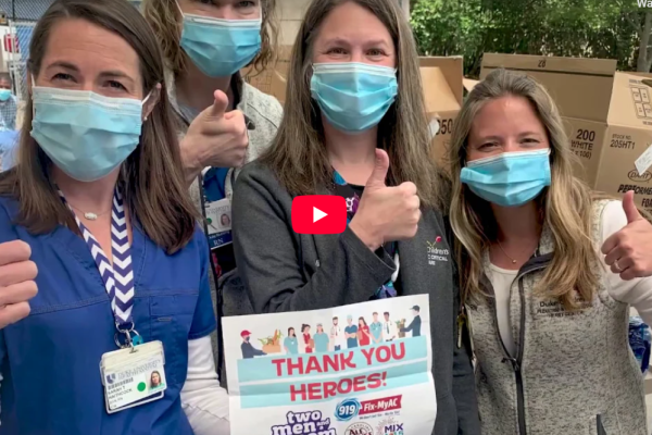 Video thumbnail of masked Duke Employees all with thumbs up in approval