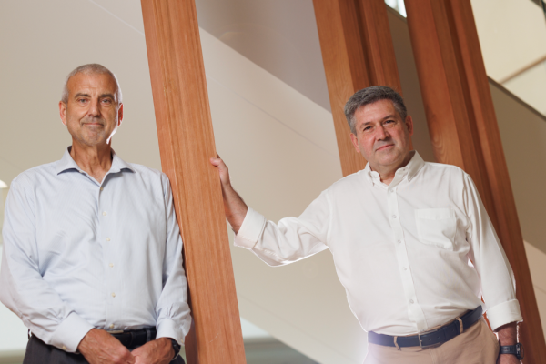 Scott Antonia, MD, PhD, professor of medicine and director of the Duke Cancer Institute for Cancer Immunotherapy, left, and Jose Conejo-Garcia, MD, PhD, professor of immunology and integrative immunobiology, right