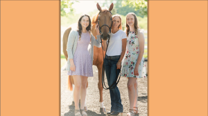 Elianna Kirson with her mom, Sarah; sister, Talia; and horse Irma.