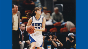 Georgia Beasley playing basketball for Duke. 