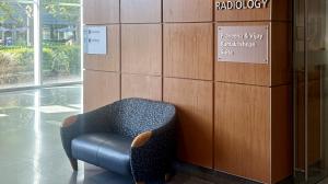 Nameplate on the Radiology Suite showing the suite has been named for Praveena and Vijay Ramakrishnan.