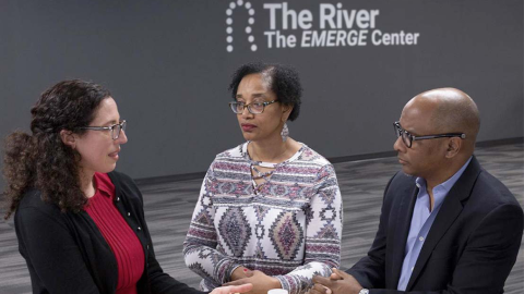Researcher Meira Eppleiny, Gilda Suiter and Pastor Ronald L. Godbee