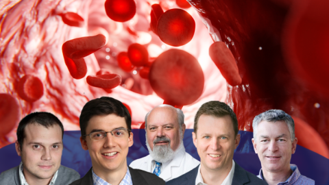 Photo of Assistant Professor Tobias Straube (Pediatrics, SOM), Research Scientist Stewart Farling (CEE, Pratt), Professor Marc Deshusses (CEE, Pratt), and colleagues.
