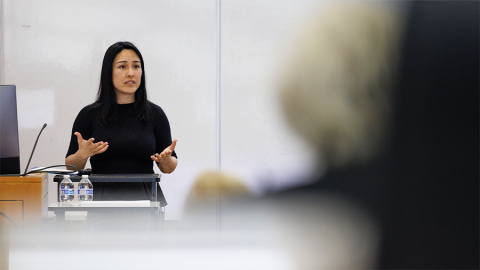 Nanthia Suthana, PhD at a podium