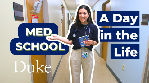 Medical student Nicole Miller with text reading "Med School - A Day in the Life"