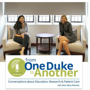 Shree Bose sitting with Mary Klotman, MD being interviewed for a podcast