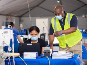 Duke family Medicine Staff at a COVID test site.