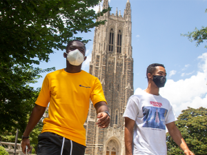 Prince Bodhi, left, tours the campus with fellow first-year student John Atwater. 