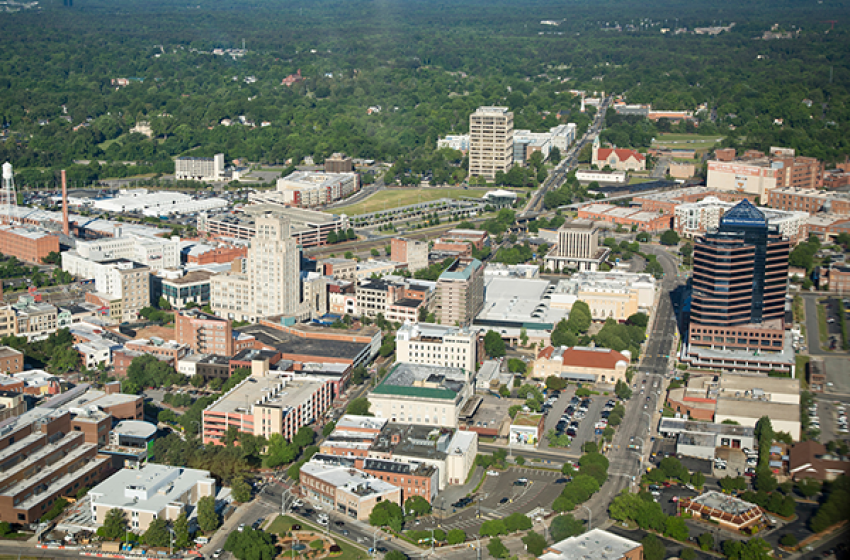 Arial view of downtown Durham